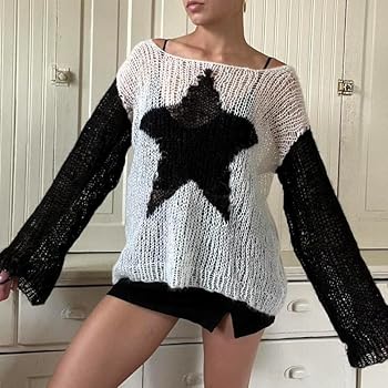 トップス 00s design knit sweater tops Women Y2K Fairy Grunge Sweater Long Sleeve Slim Fit Star